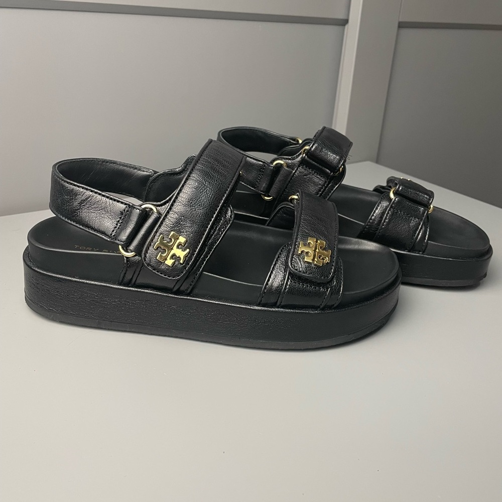 Tory Burch Kira Leather Platform Sandals Black Size 7 ½ serial # 144328